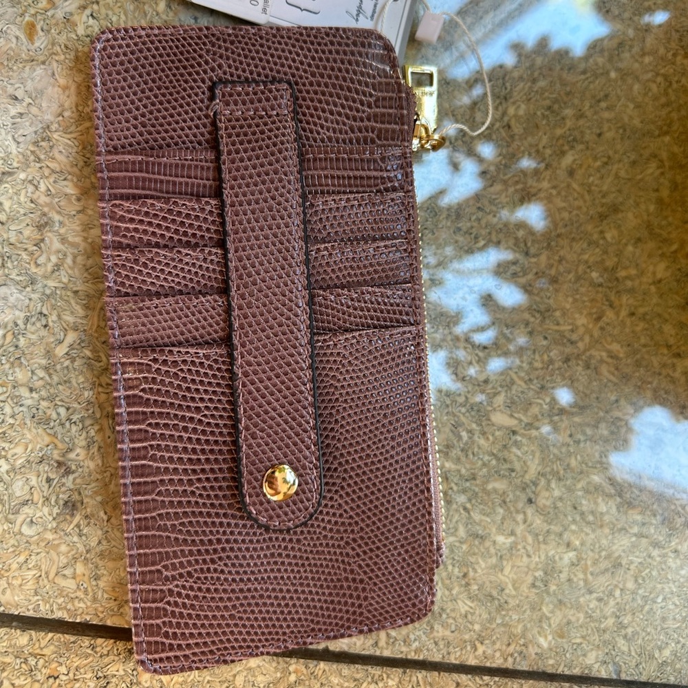 Saige Mauve Faux Lizard Slim Card Holder Wallet